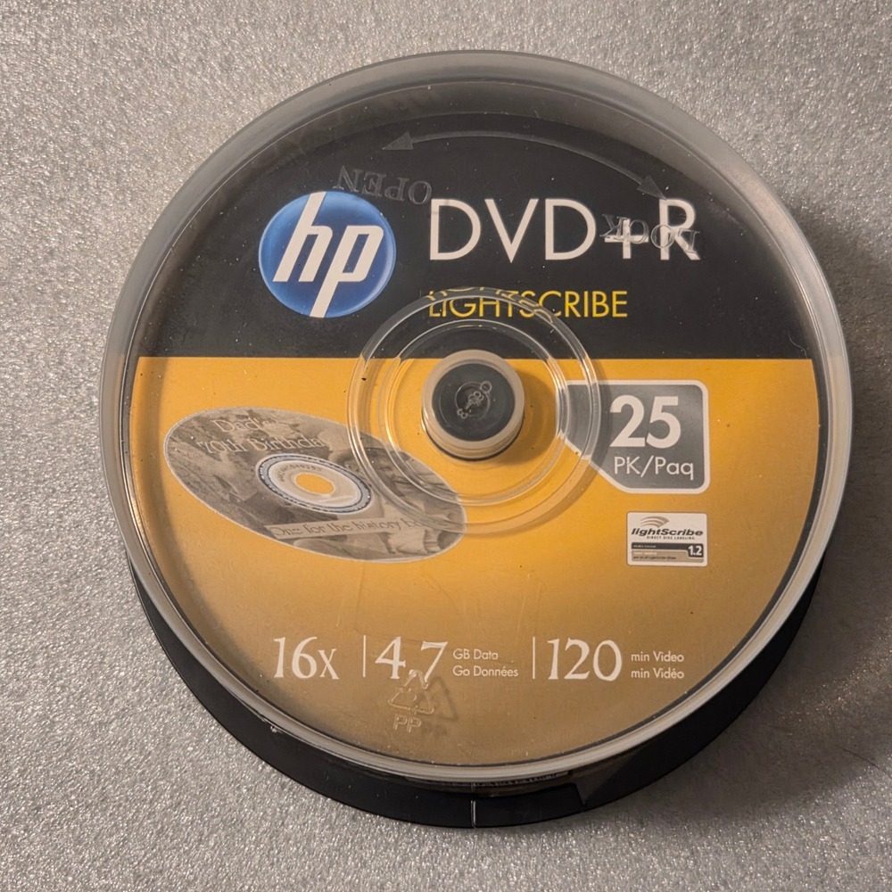 HP 25 Pack LightScribe DVD+R 16x 4.7GB 120min Blank Media Spindle DRLS16025CB